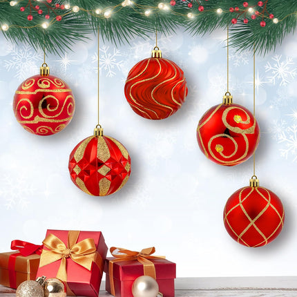 3.15" Christmas Ball Ornaments Set, 16pc Red Xmas Tree Ornaments Decoration, Shatterproof Large Decorative Hanging Balls with Loop for Christmas Party Holiday Wreath Garland Home Decor