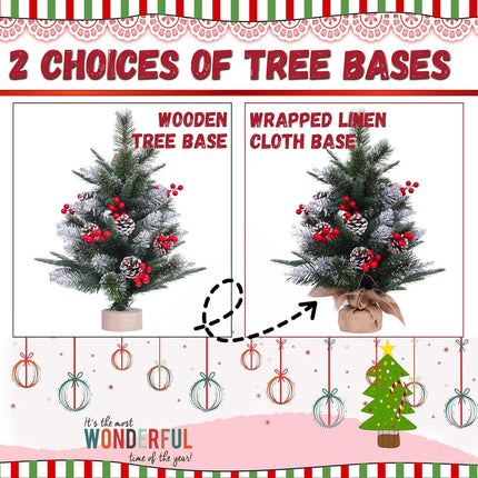 Small Christmas Tree with Lights 2 ft Tabletop Christmas Tree with 45 Warm White Lights (8 Modes), 6 Pinecones & Berries Set, 53 Tips (Thin Silver Glitter) Fluffy and Realistic Add Holiday Touch