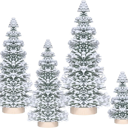 Mini Christmas Tree, Vlorart 4PCS Artificial White Bottle Brush Christmas Trees, Snow Miniature Tree, Small Bristle Christmas Trees, White Flocked Tabletop Tree with Wooden Bases for Xmas Home Decor