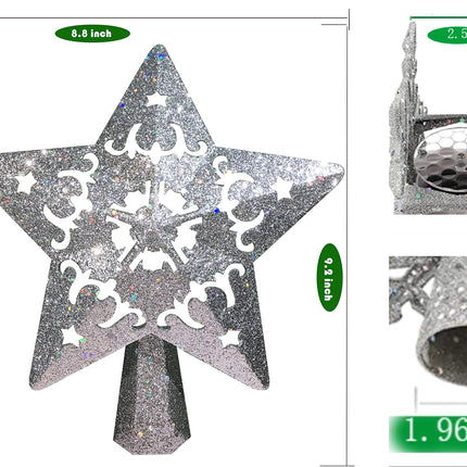 Christmas Tree Topper with 3D Santa Bells Star Projector,fohuas LED Rotating Santa Claus Xmas Tree Light lamp,Glitter Sparkling Silver Snow Tree-top Romantic Decoration Ornament (Silver Star-Santa)