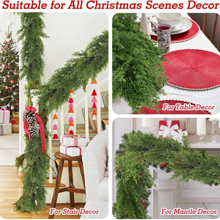 6FT Christmas Garland Artificial Pine Greenery Garland Lifelike Cedar Garland Christmas Garland for Mantle Stairs Railing Garland Christmas Decorations Indoor Outdoor