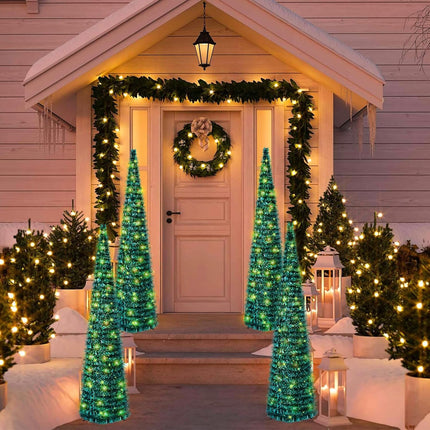 5Ft Pop up Christmas Tree Blackish Green,Collapsible Pencil Tree with Plastic Base, Tinsel Tree for Holiday Home Party Decoration Indoor Outdoor