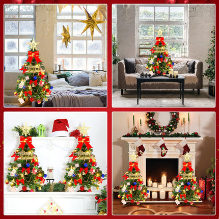 Hiboom 2 Pcs 24 Inches Mini Christmas Tree with LED Lights Tabletop Prelit Star Treetopper Small Christmas Tree Decorated Boxes Hanging Ornaments for Xmas Winter Holiday DIY Decorations