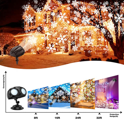 Christmas Snowflake Projector, Double Head Snowflake Projection Lights, Snowflake Light Outdoor Blizzard Projection Lights with Remote Control, Led Snowfall Show Lights for Xmas Holiday Party
