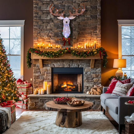 Christmas Outdoor Decoration, Reindeer Head Wall Decor,Xmas Rudolph Reindeer Hanging Wreath with Operated 8 Modes, Creating a Unique Atmosphere for The Entire Christmas Season. (Brown)