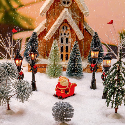 14 Pcs Christmas Accessories Village Figurine Miniature Pine Trees Snow Artificial Christmas Trees Bare Branch Trees Street Lights Lamps for Xmas DIY Crafts Winter Room Landscape (Vibrant Style)