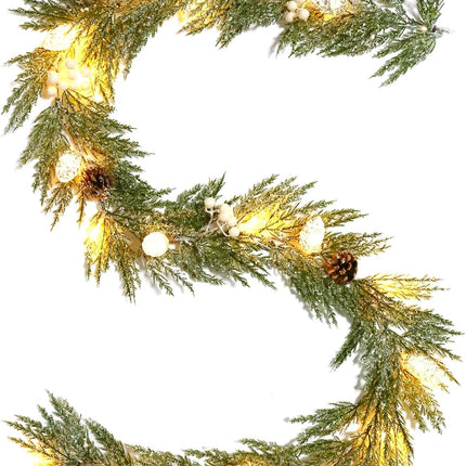 Joyhalo Christmas Garland, Cedar Garland, 6 FT Faux Real Touch Cedar Garland Artificial Realistic Hobby Lobby, Prelit Cedar Garland with Lights Battery Operated for Mantle, Stairs Railing