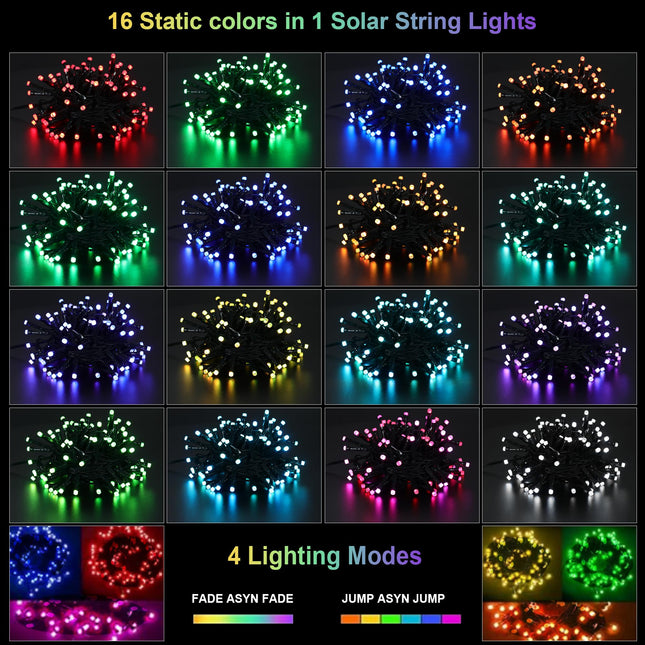 XEWEA Solar Christmas Lights Outdoor, 40Ft 16 Colors 100 LED Christmas String Lights with 20 Modes Remote, Waterproof Solar Powered Lights for Garden Fence Paito Home Christmas Decorations