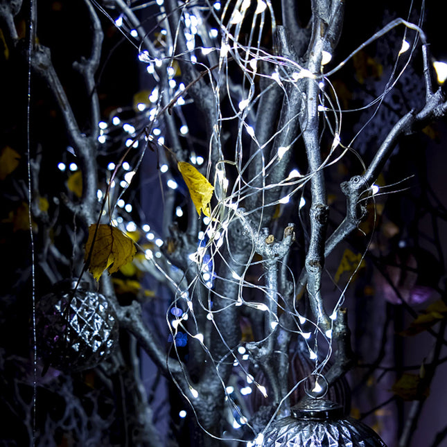 Twinkle Star Christmas Fairy Lights Battery Operated, 33ft 100 LED Waterproof Silver Wire String Light, Remote Control & 8 Modes Indoor Outdoor Xmas Tree Wedding Party Decorations, White, 1 Pack
