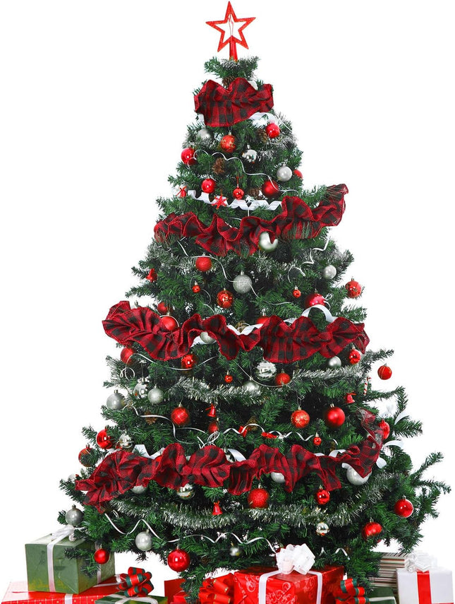 Tatuo 4 Rolls Plaid Christmas Tree Garland Rustic Craft Garland Christmas Tree Ribbon for Christmas Crafts Decoration, Floral Bows Craft, 9 Feet (Black and Red)