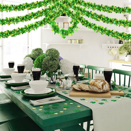 Kajaia 65.6 Feet Valentine's Day St. Patrick's Day Tinsel Garland with Lights Valentine Love Tinsel Garland Green and Gold Shamrock Garland for Party Home Indoor Outdoor(Green)