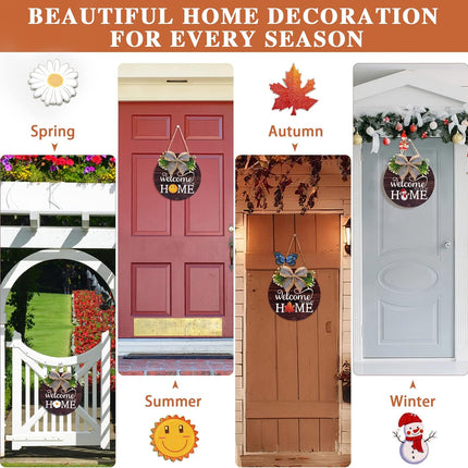 Interchangeable Welcome Sign Wreaths for Front Door - Seasonal Round Wood Door Sign, Farmhouse, Porch Wall Outdoor Hanging for Thanksgiving, Halloween, Christmas，Fall Home Housewarming Ideas