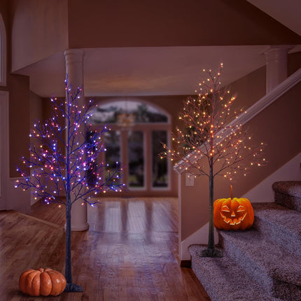 LIGHTSHARE 6FT Halloween Willow Tree 200 LED Lights Artificial Black Spooky Tree for Home, Festival, Nativity,Party, and Christmas Decoration, Indoor and Outdoor Use (Orange & Purple, 6FT)