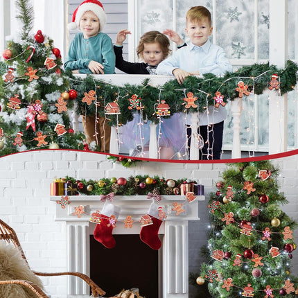 6 Feet Christmas Tree Garland Gingerbread House Man Cookie Garlands Peppermint Candy Party Xmas Garland Round Lollipop Gingerbread Man Banner Holiday Decoration for Party Xmas Tree (Wood)