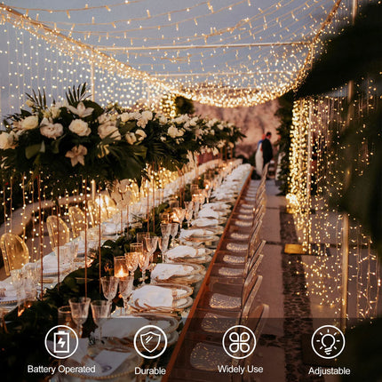 echosari Christmas String Lights Battery Powered, 33Ft 100 LED Fairy Lights Warm White Outdoor Fairy String Lights Lights with Remote Dimmable Timer 8 Modes for Wedding Party Garden Decoration