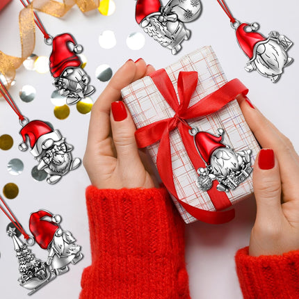 Sumind 12 Pcs Christmas Santa Gnome Ornament Solid Pewter Metal Christmas Tree Ornament DIY Craft Hanging Decoration for Home Party Decorations (Santa)