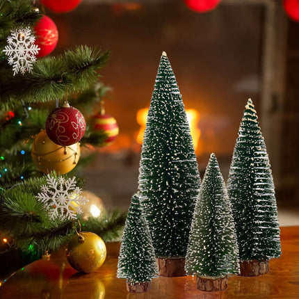 Small Christmas Tree,Mini Christmas Tree, Mini Pine Tree, Bottle Brush Fake Trees with Wooden Base for Tabletop Decorative (Plant Green)