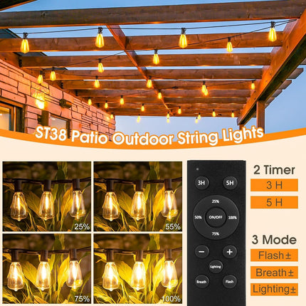 Outdoor String Lights for Patio, 100ft Waterproof Shatterproof Hanging Lights with Remote, Dimmable Outside Lighting for Porch Deck Garden Backyard