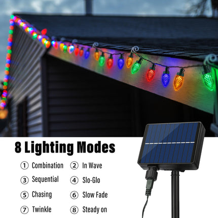 iBaycon Solar C9 Christmas Lights Outdoor, 65Ft 100LED C9 Christmas Lights Strawberry String Lights, 8 Modes Solar Powered Lights String for Xmas Tree House Eaves Roof Christmas Holiday Decor