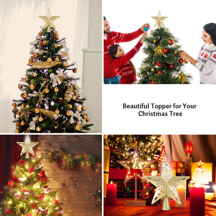 DG-Direct Christmas Tree Topper Lighted Star [Gold],3D Hollow Sparkling Star Christmas Tree Topper with Rotating Magic Cool White Snowflake Projector for Christmas Tree Ornament (Gold)