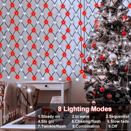 Red White Solar Powered LED Net Lights 5Ft x 5Ft,100 LEDs Christmas Bush Net Lights Solar Christmas Candy Cane Red White Net Lights,8 Modes Christmas Net Lights Solar for Christmas Outdoor Decoration