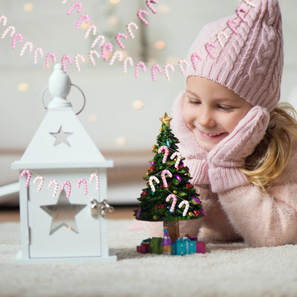Glaciart One Mini Felt Candy Cane Decoration (Pink/White) - 1.18" (3cm) - Set of 20 - DIY Garland, Arts Crafts Supplies, Cute Home Decor for Christmas - Hand-Felted Natural Wool Material
