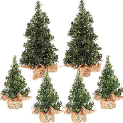 6 Pack Mini Tabletop Christmas Tree, Miniature Christmas Tree With Linen Base, Small Christmas Trees 7.87" / 11.81", Mini Artificial Christmas Tree, Best Decoration For Christmas