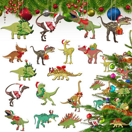 36 Pieces Christmas Dinosaur Ornament Wood Dinosaur Christmas Tree Topper Wooden Dinosaur Christmas Tree Decorations Funny Xmas Decorative Hanging Ornaments Dinosaur Wood Cutouts for Kids Boy Party