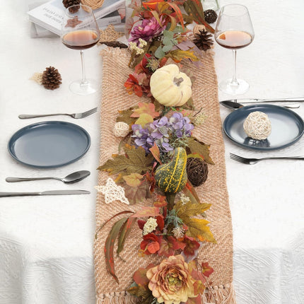 Artgar Fall Garland - Fall Decor - 6 Ft Hydrangea Pumpkin Garland - Maple Leaf Garland with Hydrangeas Dahlias for Porch Mantel Staircase Table Decor for Fall Thanksgiving Farmhouse Decor