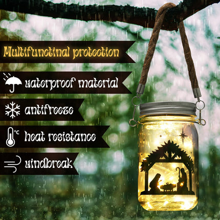 3 Pcs Christmas Nativity Scene Lantern Decorative Nativity Solar Lantern Fairy Hanging Jar Lights Solar for Indoor Outdoor Decorations Holiday Xmas Home Decor