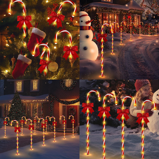 Christmas Solar Candy Cane Pathway Lights, 12Pcs 120 LED 40" Christmas Lights Outdoor Decorations with Red Bow Waterproof, 8 Modes Timer Remote Christmas Walkway Lights for Xmas Yard Lawn Patio Decor