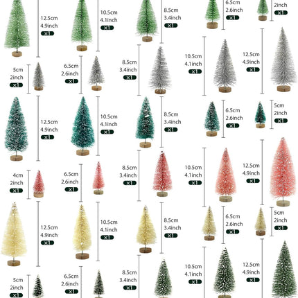 30 PCS Mini Bottle Brush Christmas Trees with Wood Base, Small Pine Tree Sisal Trees for Christmas Table Top Decor Winter Crafts Ornaments