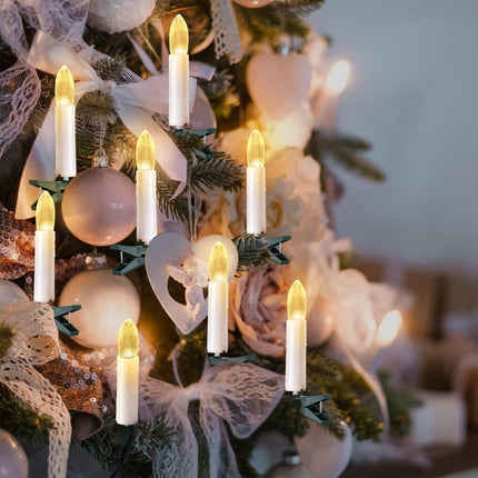 20 Pcs LED Christmas Tree Candle Lights,Flickering Clip on Flameless Candles with Timer and 8 Modes,Christmas Tree Candle Lights Plug in for Xmas Holiday Wedding Parties Indoor Decor(White)