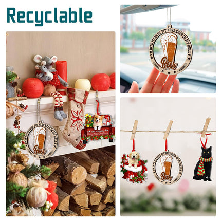 Beer Ornaments for Christmas Tree, Beer 2 Layer Wood & Acrylic Xmas Tree Ornament, Christmas Decoration for Beer Lovers, Beer s for Men, Women