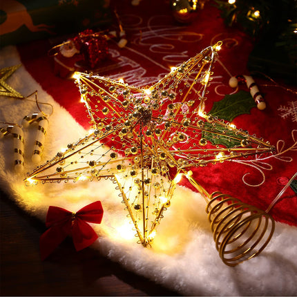 Christmas Tree Topper Star- Star Tree Topper Lighted with LED Wire Christmas Tree Decorations Christmas Tree Ornament Xmas Party Decoration (12 Inch,Golden)