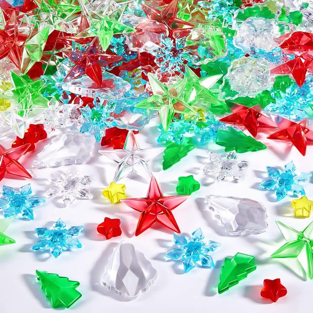 240 Pcs Mini Acrylic Star Ornaments Mini Christmas Tree Mini Snowflake Ornaments Table Scatter Vase Filler for Christmas Holiday Party Decoration (Star, Tree, Snowflake)