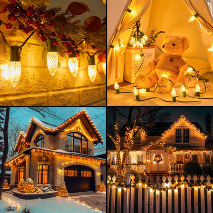 Minetom C9 LED Commercial Outdoor Christmas Lights – 150 FT Heavy Duty Christmas String Lights, Waterproof Connectable UL Warm White C9 Lights for Indoor Roofline Xmas Decor