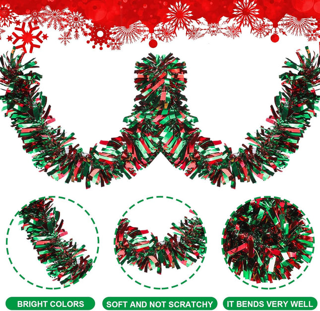 Sosation 200 ft Christmas Tinsel Garland Christmas Tree Decorations Christmas Garland Ornament Glitter Tinsel Twist Garland Metallic Streamer Outdoor Hanging Garland for Wedding(Red Green)