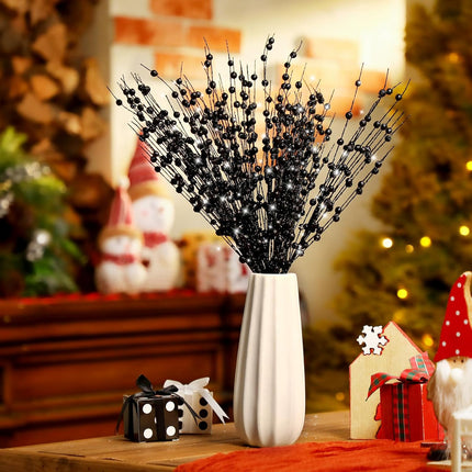 Jutom 12 Pieces Christmas Artificial Glitter Berry Stems 15.7 Holly Berry Picks Ornaments Fake Christmas Tree Pick Sticks Decorations Glitter Twig Branches for Vase Home Wedding Holiday (Black)