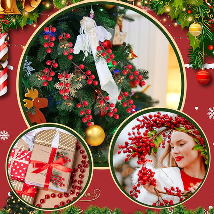 40 Pieces Mini Artificial Christmas Floral Picks Artificial Pine Picks Red Berry Picks Holly Red Berry Stems Green Pine Needles Picks for Christmas Tree Wreath ing Props Winter Holiday