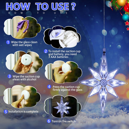 Mudder 10.8 Inch Christmas Window Star Lights Plastic Lighted Star Tree Topper Decoration Large Hanging Stars Christmas Window Lights LED Star Window Silhouette Decoration (Cool White,1 Piece)