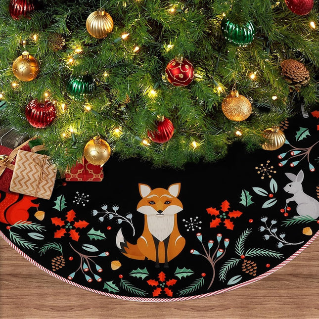 Christmas Tree Skirt 36" Forest Animals Xmas Tree Skirt Decor Mats for Farmhouse Rustic Xmas Holiday Indoor Party Outdoor Decorations (Black, 36 Inch)
