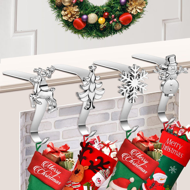 Homgaty Christmas Stocking Holders for Mantle, 4 Pack Christmas Stockings Hooks with Adhesive, Mantle Fireplace Topper Holder Hooks Xmas Stocking Clips Christmas Decorations
