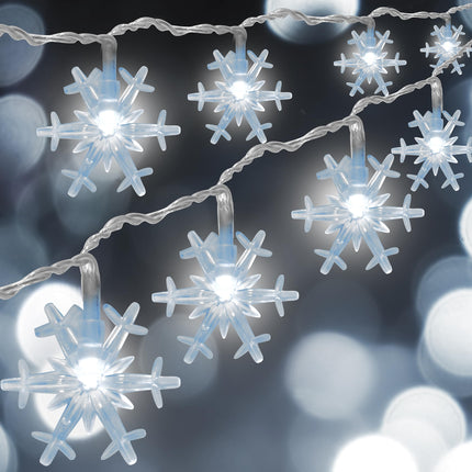 Holiday Essence Snowflake Christmas Lights, 50 Cool White LED 8 Modes 25 Ft Indoor Outdoor Snowflakes String Lights Set Battery Operated