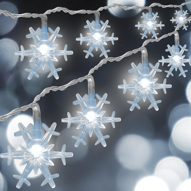 Holiday Essence Snowflake Christmas Lights, 50 Cool White LED 8 Modes 25 Ft Indoor Outdoor Snowflakes String Lights Set Battery Operated