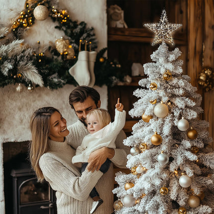 Christmas Star Tree Topper with 20 LED Lights, Battery Operated 9 Inch Metal Hollow Design, Easy-to-Install Christmas Tree Decorations for Holiday and Christmas Home Décor, Silver