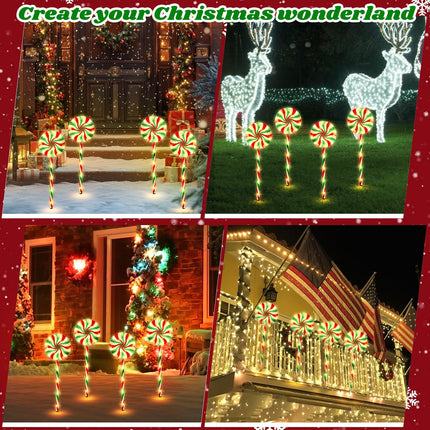 BRIGHTDECK Solar Lollipop Christmas Pathway Lights, Set of 4 Lollipop Stake Lights, 8 Lighting Modes Solar Christmas Decorations, LED Christmas Lights Outdoor Waterproof for Holiday, Walkway, Yard (B)