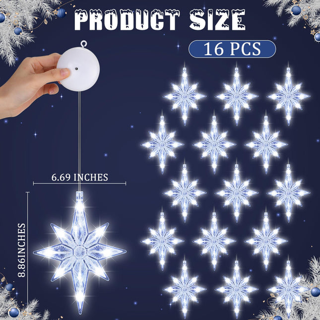 16 Pcs Bethlehem Christmas Window Star Lights Bulk LED Christmas Silhouette Hanging Window Lights with Suction Cups Plastic Lighted Star Tree Topper Decoration (Warm White)