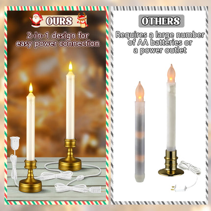 Enhon 3 Pack 2 in 1 Electric Window Candles with Connectable Plug and Suction Cups, 110V Plug in Electric Flameless Candle with On/Off Switch, Christmas Candle for Holiday Window Decor
