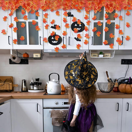 Fall Leaf Garland for Room Decor(12 Pack),Artificial Maple Leaves,Autumn Hanging Vines Red Ivy Plant for Bedroom Wall Decor Thanksgiving Halloween Christmas WeddingParty Garden Fireplace